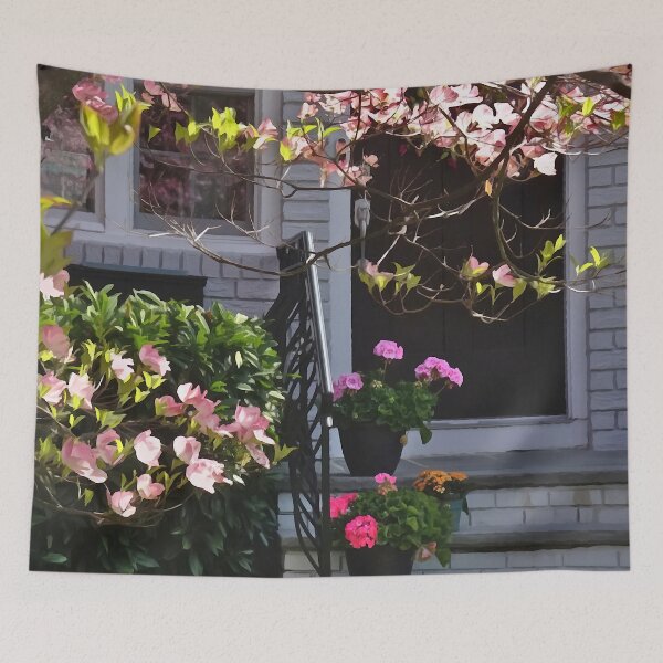 Item preview, Pink Dogwood and Pots of Geraniums designed and sold by Susan Savad.