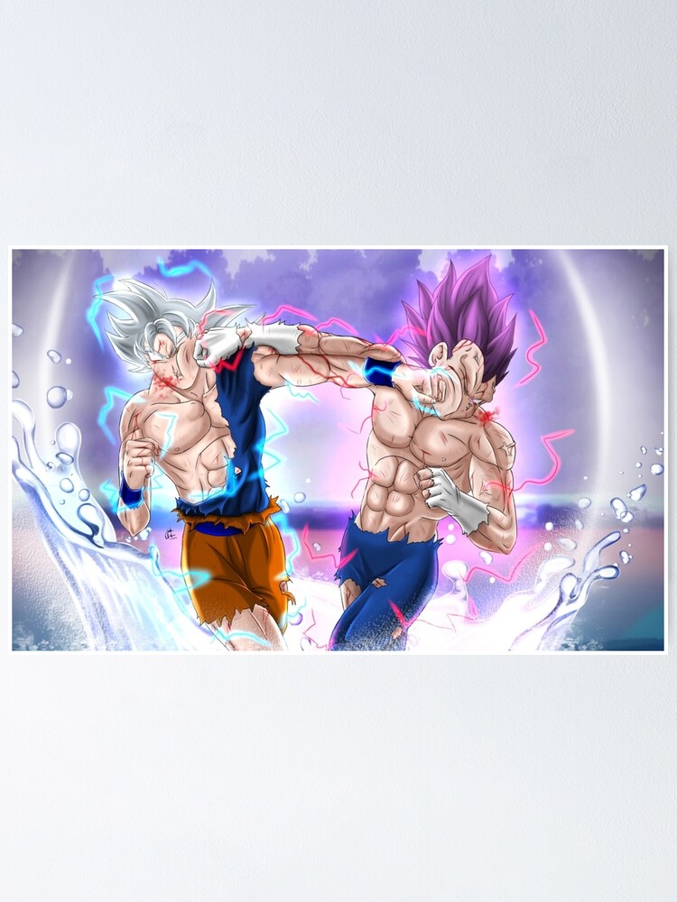 Poster Goku Ultra Instinct Contre Vegeta Ultra Ego Dragonball Super Fanart 22 Par Andreartist93 Redbubble