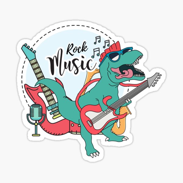 Dinosaur Playing Guitar Stickers for Sale