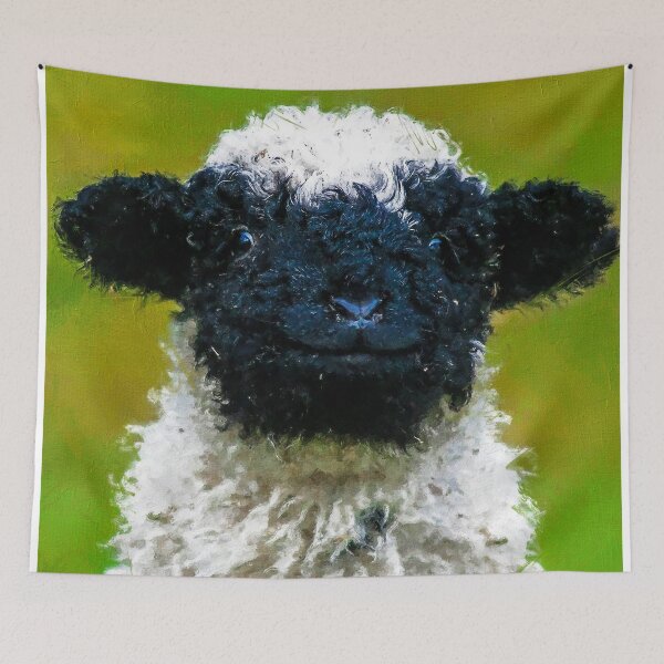 Item preview, Swiss Valais Blacknose Sheep, Black Faced Sheep, Cute Baby Farm Animal, Walliser Schwarznasenschaf, Cute Fluffy Sheep designed and sold by Paintcorner.