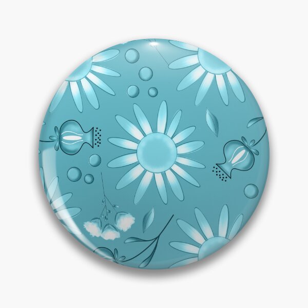 Light blue daisies and white cloud flowers on blue floral pattern Pin