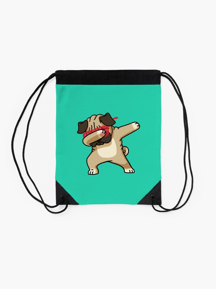 Alternate view of Dabbing Pug funny hip hop tshirt Drawstring Bag