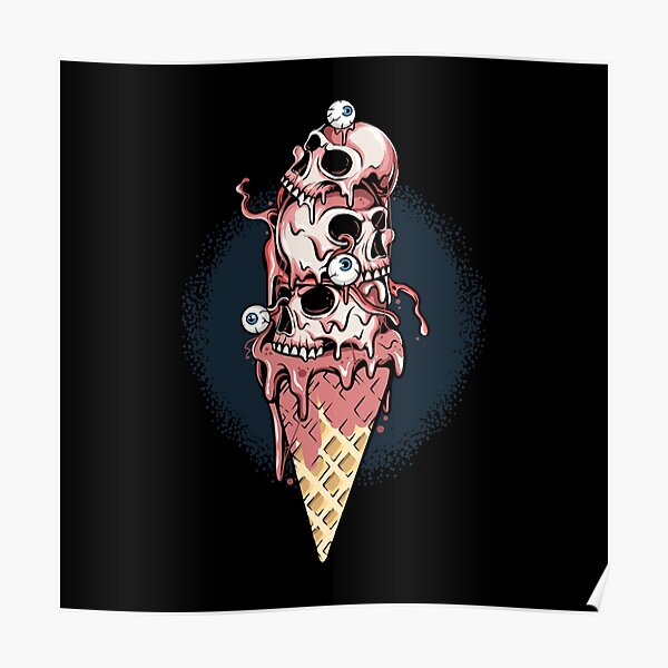 Skeleton Skull Halloween Ice Cream Cone Poster