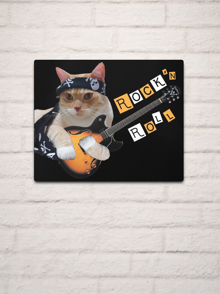 Rock'n roll cat - black | Metal Print