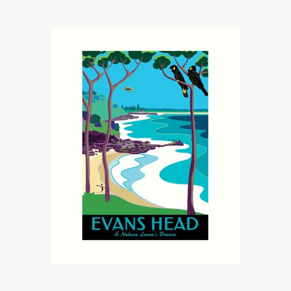 Item preview, Evans Head Vintage Style Travel Art - Near Byron Bay, Australia designed and sold by Jazznote.