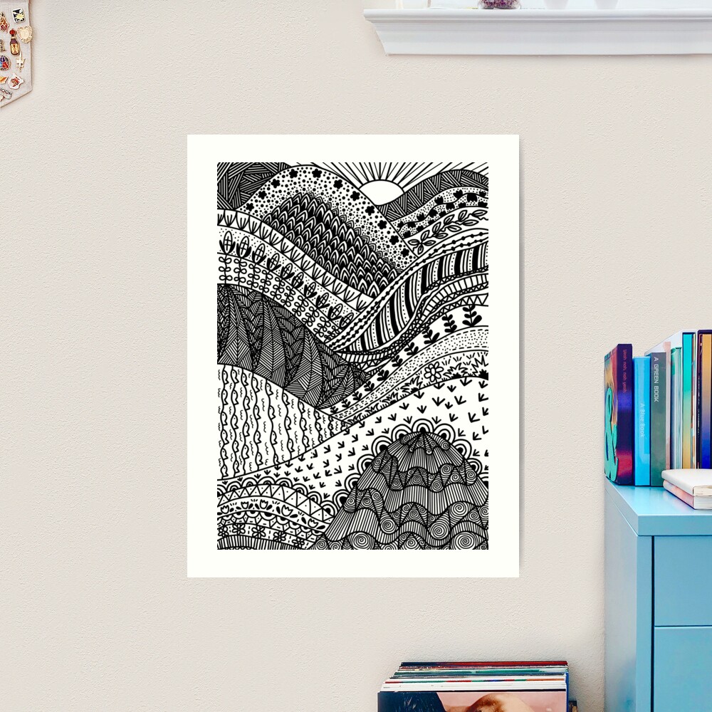 zentangle black and white mountain