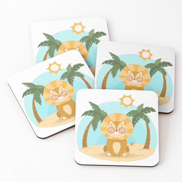 Item preview, Lion with palm trees, greeting card, vector illustration, africa, safari, cartoon, cute lion with glasses. African desert lion and palm trees isolated. Funny animals vector set designed and sold by SkadhiEir.