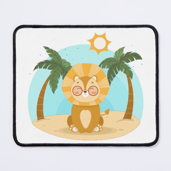 Item preview, Lion with palm trees, greeting card, vector illustration, africa, safari, cartoon, cute lion with glasses. African desert lion and palm trees isolated. Funny animals vector set designed and sold by SkadhiEir.