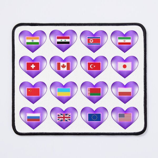 Item preview, Set of flags of different countries of the world on purple hearts with a bright glow. USA, UK, Canada, EU, etc. designed and sold by GAleksS.