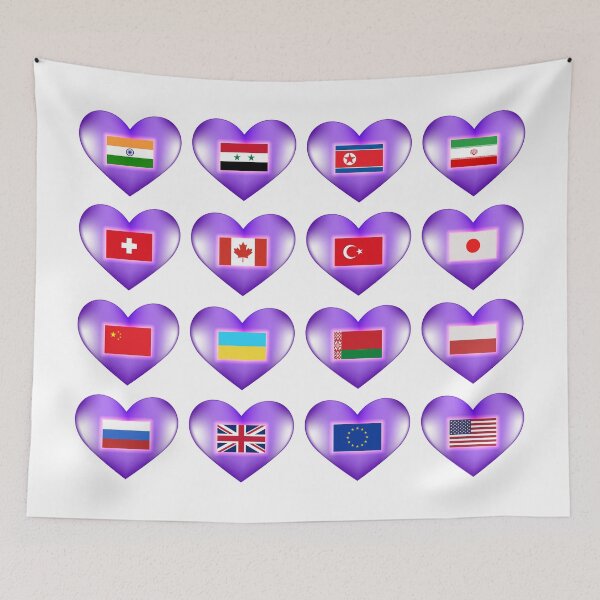 Item preview, Set of flags of different countries of the world on purple hearts with a bright glow. USA, UK, Canada, EU, etc. designed and sold by GAleksS.