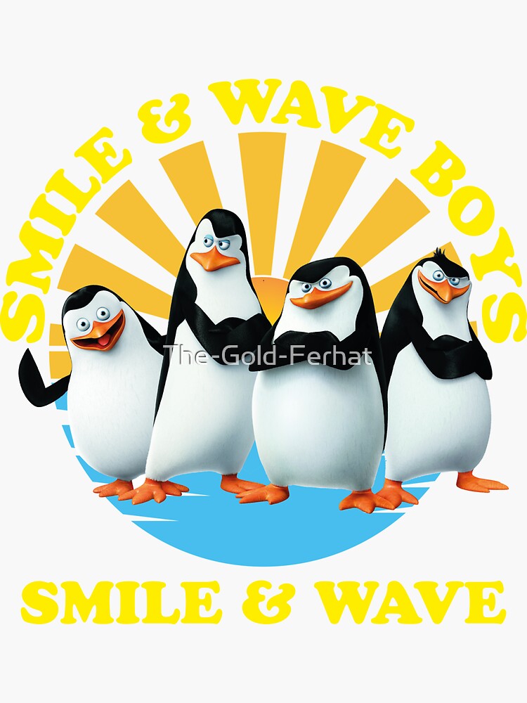 "Madagascar Penguins Smile And Wave Sunset Text Poster V6" Sticker by ...