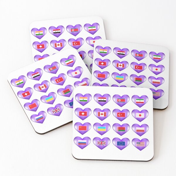 Item preview, Set of flags of different countries of the world on purple hearts with a bright glow. USA, UK, Canada, EU, etc. designed and sold by GAleksS.