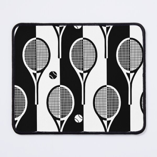 Item preview, Black and white Tennis rackets on stripy background designed and sold by EvieWoj.