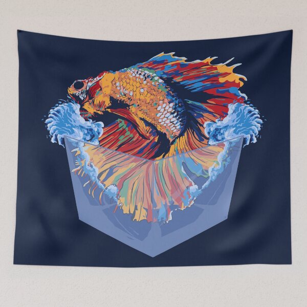 Item preview, Colorful betta fish in a glass box designed and sold by allprintdesign.