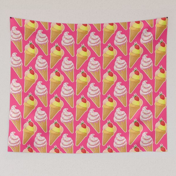 Item preview, Kawaii pink pattern with strawberry ice cream designed and sold by CutieBlue.