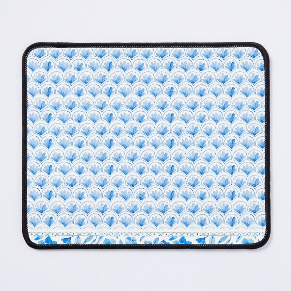 Item preview, Watercolor Blue and White Scallops with Floral Border designed and sold by nilaskiesstudio.