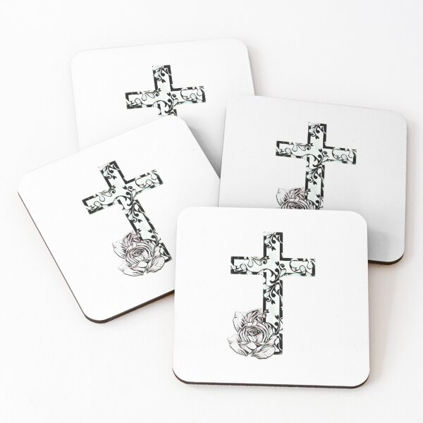 Item preview, Christian cross with roses in black and white designed and sold by Meo Design.
