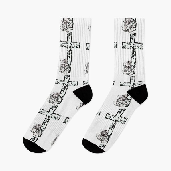 Item preview, Christian cross with roses in black and white designed and sold by Meo Design.