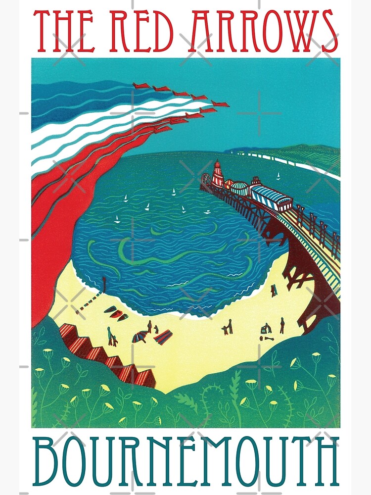 Discover Red Arrows, Bournemouth - Original Linocut by Francesca Whetnall Premium Matte Vertical Poster