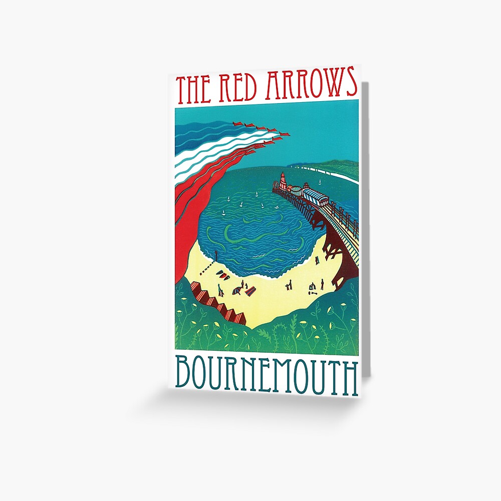 Red Arrows, Bournemouth - Original Linocut by Francesca Whetnall Greeting Card