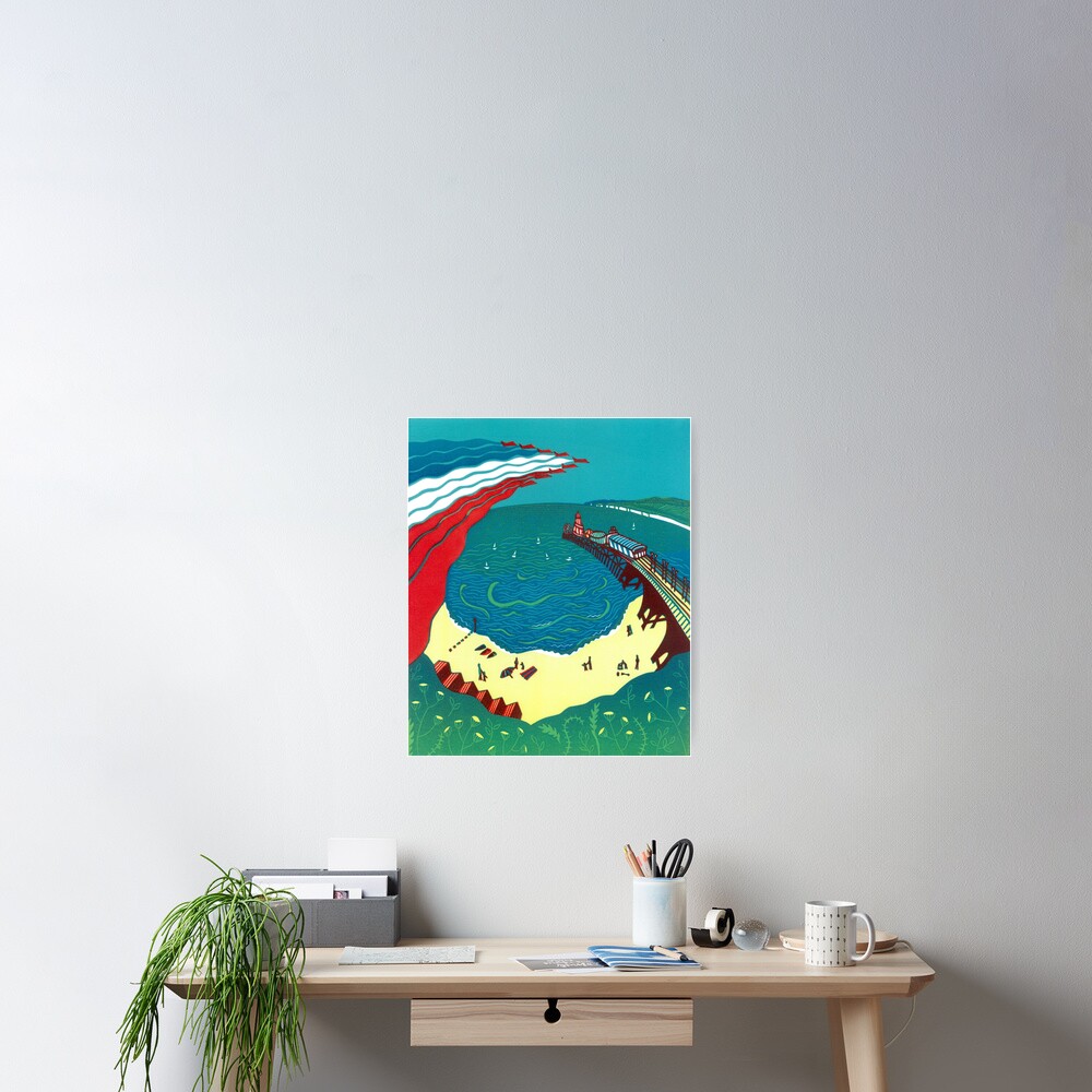 Red Arrows, Bournemouth Beach - Original linocut by Francesca Whetnall Poster