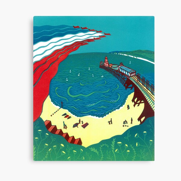 Item preview, Red Arrows, Bournemouth Beach - linocut by Francesca Whetnall designed and sold by Cecca-Designs.