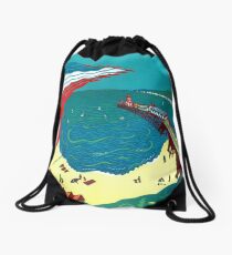 Red Arrows, Bournemouth Beach - Original linocut by Francesca Whetnall Drawstring Bag