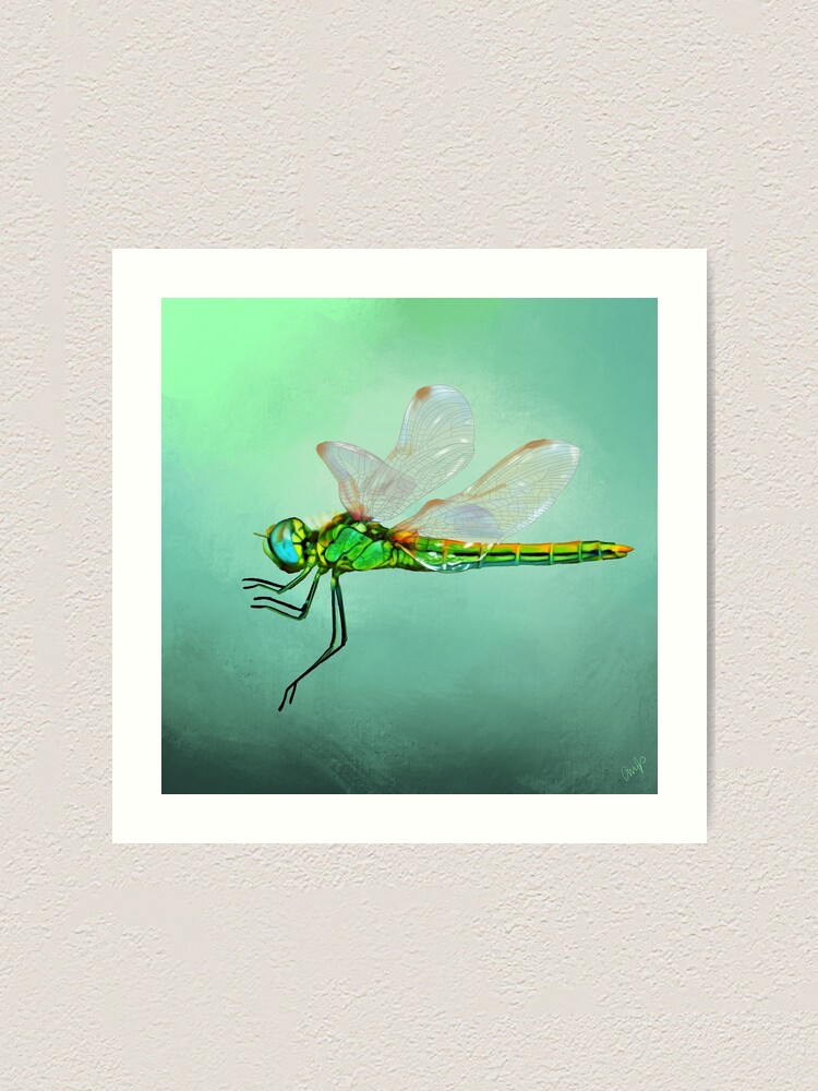Flying green dragonfly painting. Colourful dragonfly art. Dragonfly gift -  Dragonfly Art - Sticker