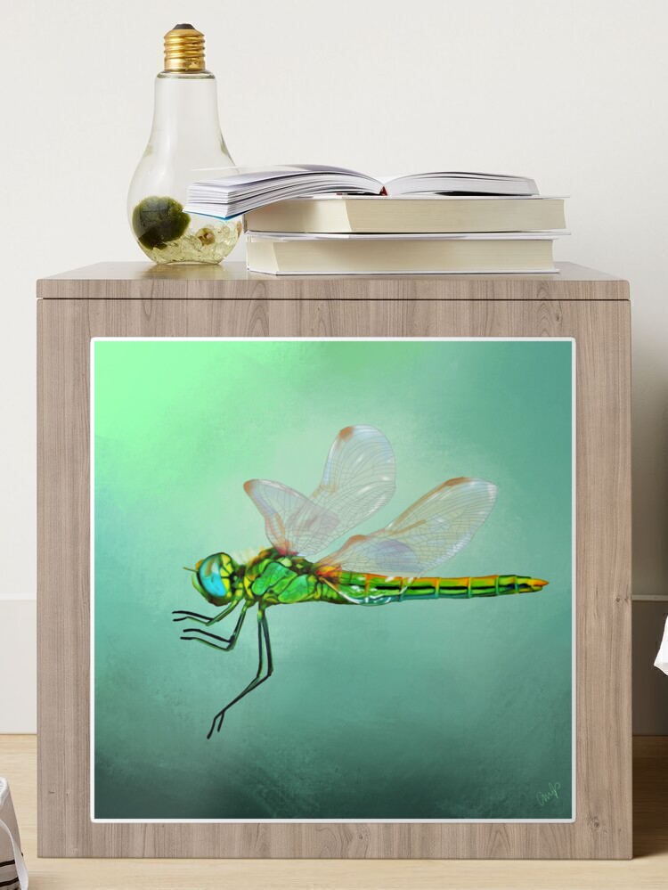 Flying green dragonfly painting. Colourful dragonfly art. Dragonfly gift -  Dragonfly Art - Sticker