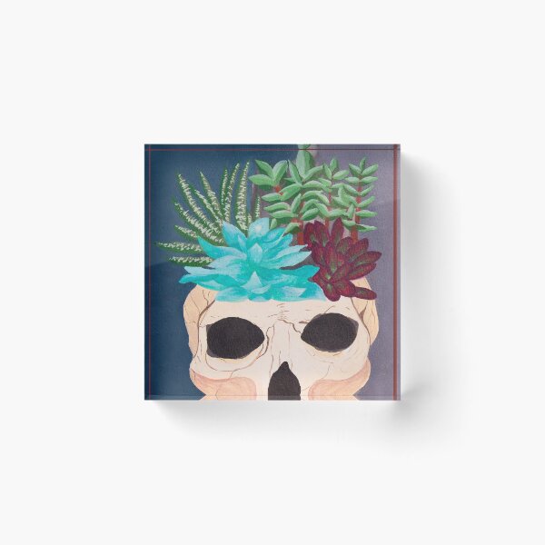 Item preview, Skull filled with succulents in Gouache designed and sold by Chantellearts.