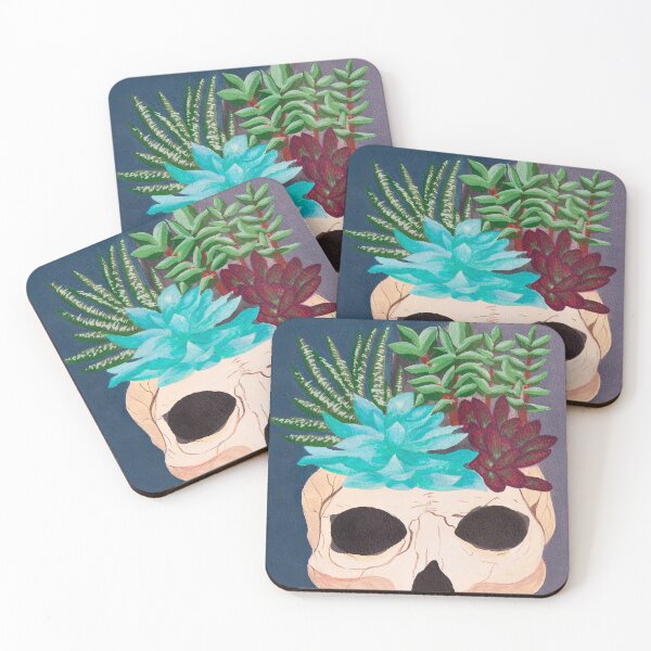 Item preview, Skull filled with succulents in Gouache designed and sold by Chantellearts.