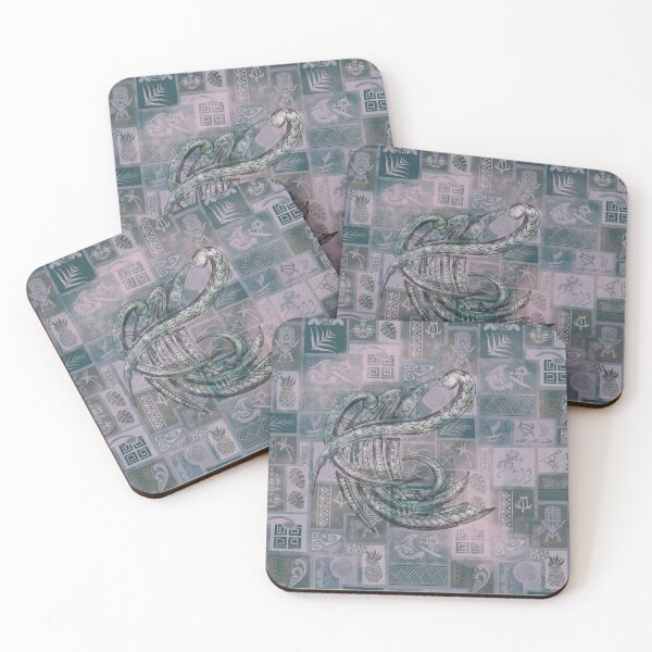 Item preview, Samoan - Hawaiian Vintage Faded Teal Painted Tapa Tribal Patchwork  designed and sold by sunnthreads.