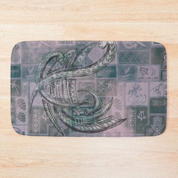 Item preview, Samoan - Hawaiian Vintage Faded Teal Painted Tapa Tribal Patchwork  designed and sold by sunnthreads.