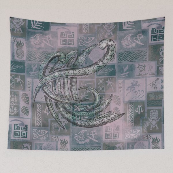 Item preview, Samoan - Hawaiian Vintage Faded Teal Painted Tapa Tribal Patchwork  designed and sold by sunnthreads.