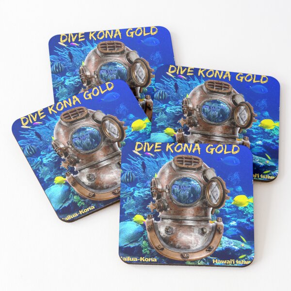 Item preview, Dive Kona Gold Dive Helmet Sticker with fish, coral, hard hat dive helmet. designed and sold by Kona Linda.