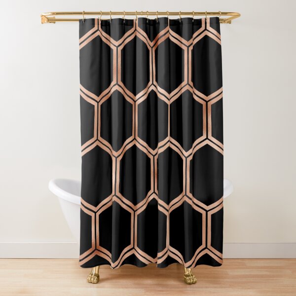 Black onyx copper hexagons Shower Curtain
