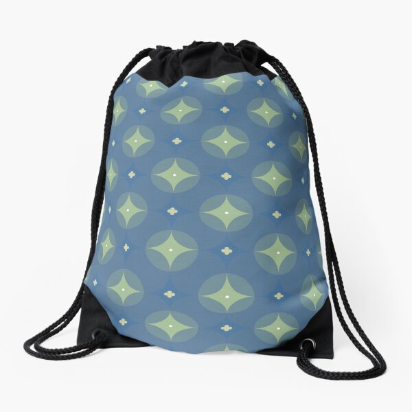 Retro Blue and Green Abstract Pattern Drawstring Bag
