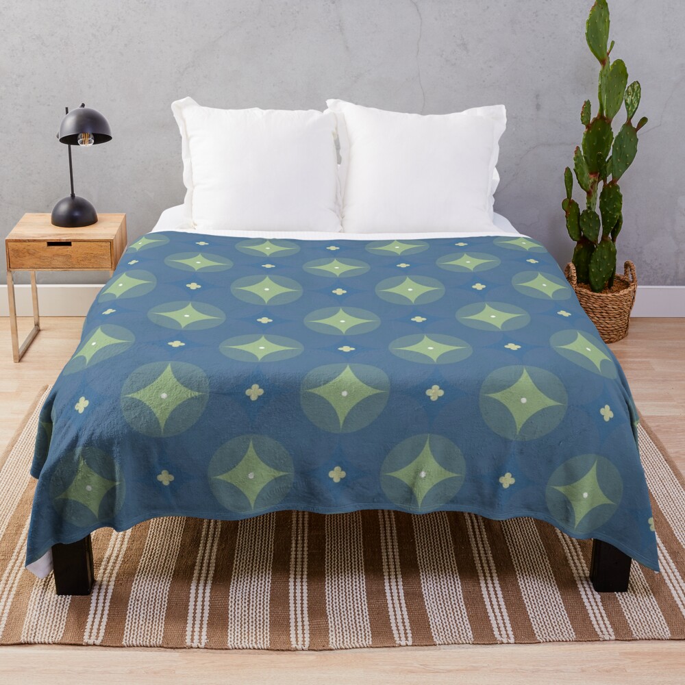 Retro Blue and Green Abstract Pattern Throw Blanket