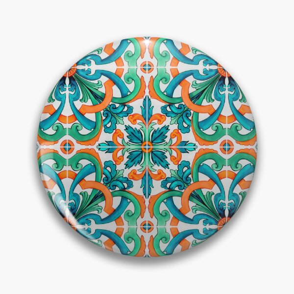 Item preview, Geometric tile pattern - Citrus, teal and aqua watercolor swirls designed and sold by Orianah.