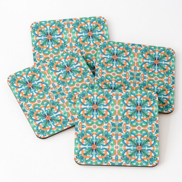 Item preview, Geometric tile pattern - Citrus, teal and aqua watercolor swirls designed and sold by Orianah.