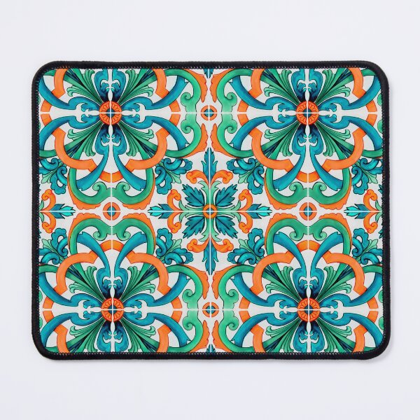 Item preview, Geometric tile pattern - Citrus, teal and aqua watercolor swirls designed and sold by Orianah.