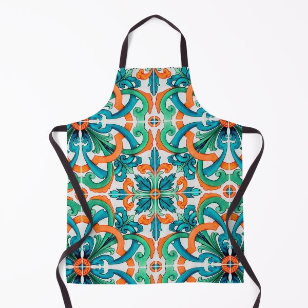 Item preview, Geometric tile pattern - Citrus, teal and aqua watercolor swirls designed and sold by Orianah.