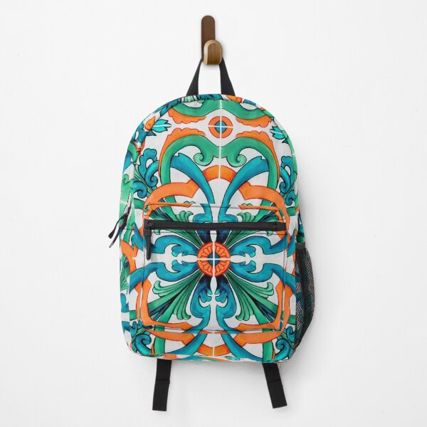 Item preview, Geometric tile pattern - Citrus, teal and aqua watercolor swirls designed and sold by Orianah.