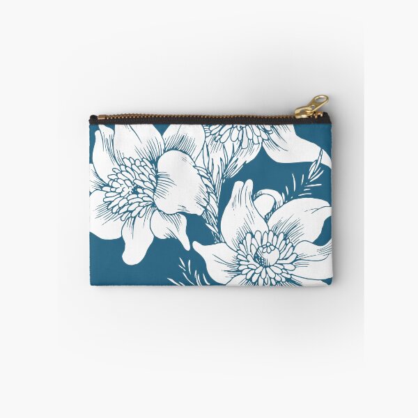 Item preview, Floral pattern White Flowers outline on a teal background  designed and sold by Lina Abu Rezeq.
