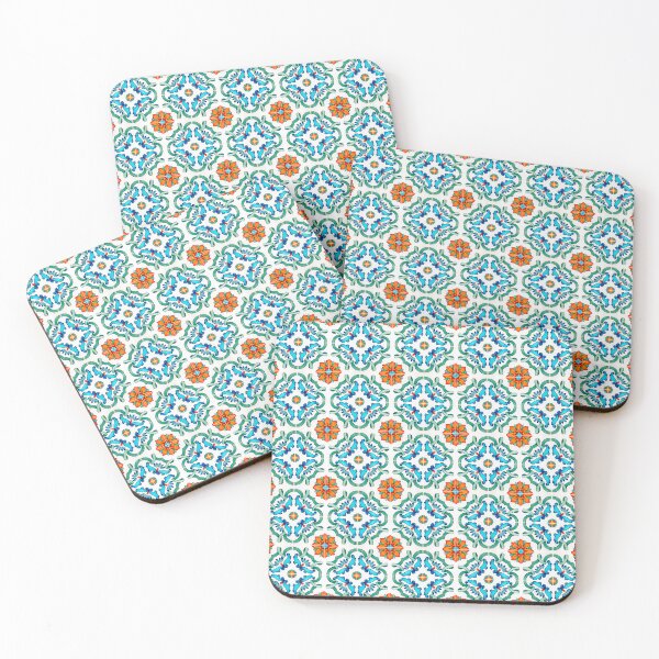 Item preview, Geometric tile pattern - Citrus, teal and aqua watercolor swirls and florals designed and sold by Orianah.