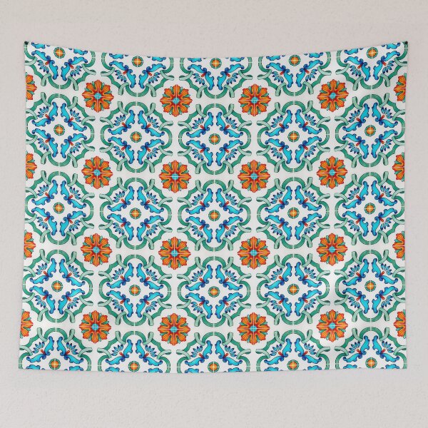 Item preview, Geometric tile pattern - Citrus, teal and aqua watercolor swirls and florals designed and sold by Orianah.