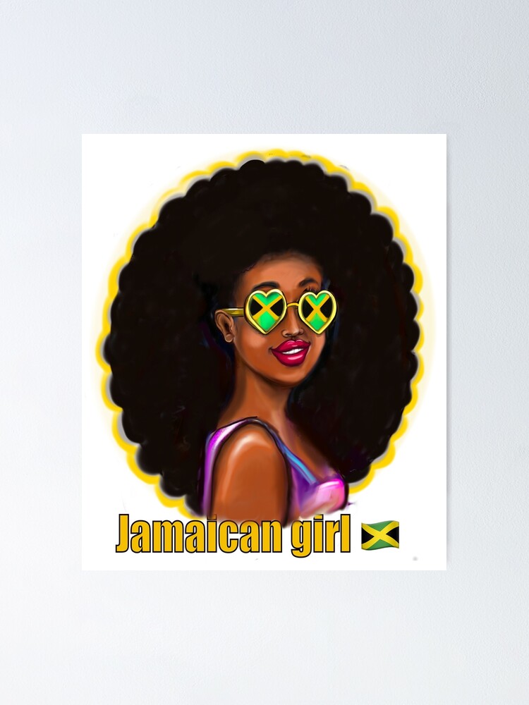 "Jamaican girl I with Jamaica flag colors colours shades big natural