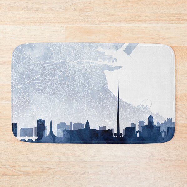 Artikelvorschau, Dublin Skyline & Karte Aquarell Marineblau, Druck von Zouzounio Art entworfen und verkauft von zouzounioart.