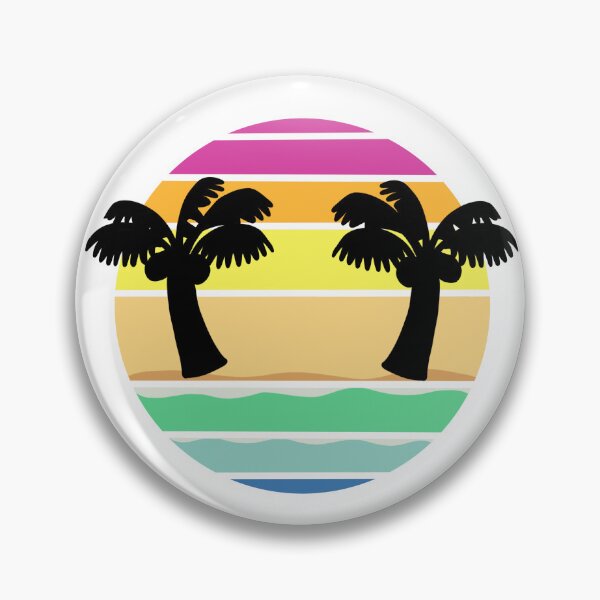 Item preview, Retro cartoon coconut tree beach striped circle designed and sold by MeltingQuill.
