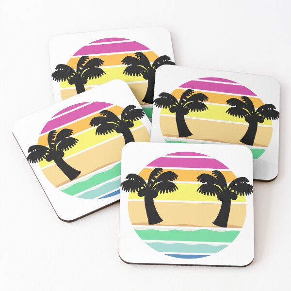 Item preview, Retro cartoon coconut tree beach striped circle designed and sold by MeltingQuill.